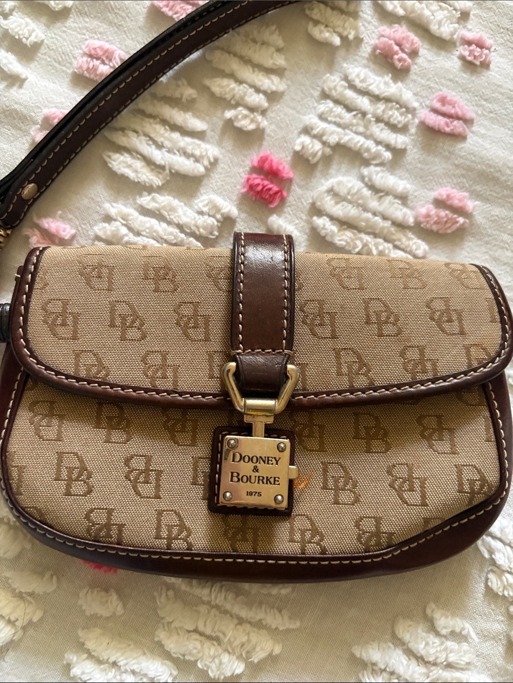 Dooney & Bourke Beige Brown Signature Canvas Crossbody Bag